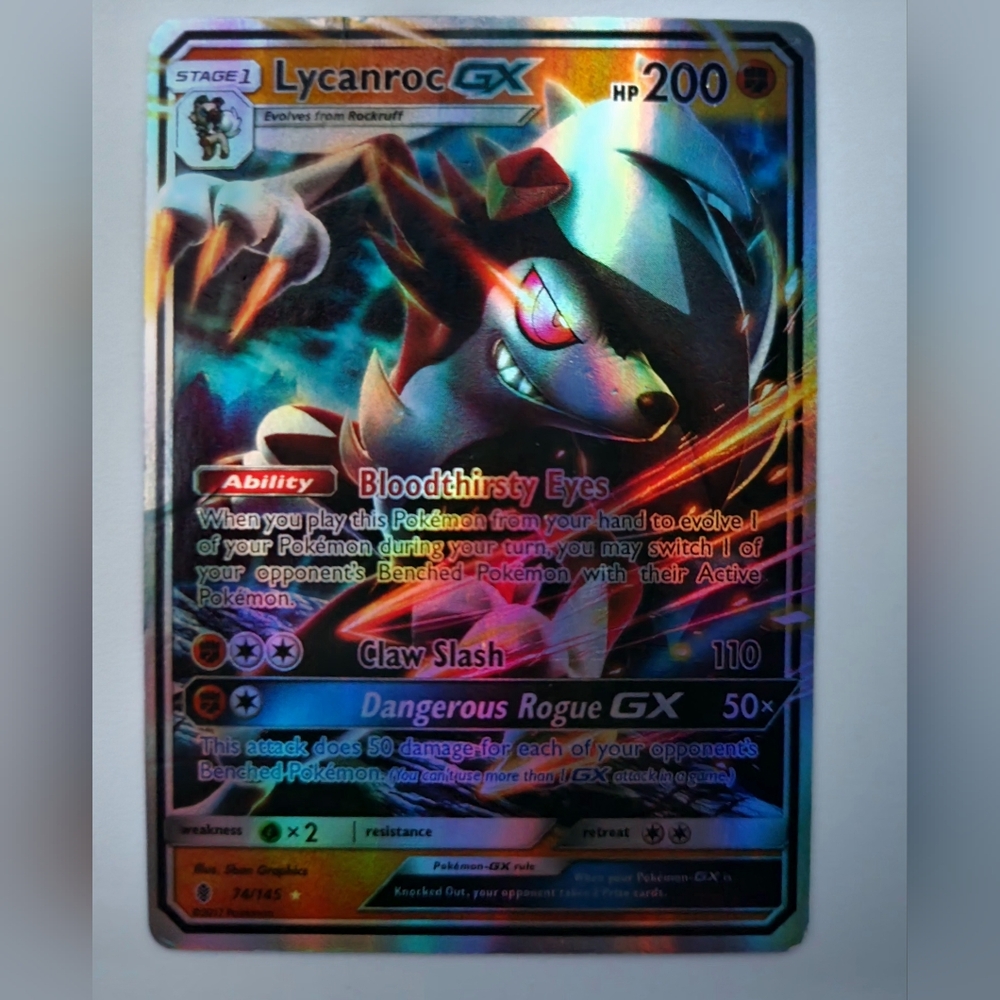 Pokemon Lycanroc GX Card - Red, Blue, Black